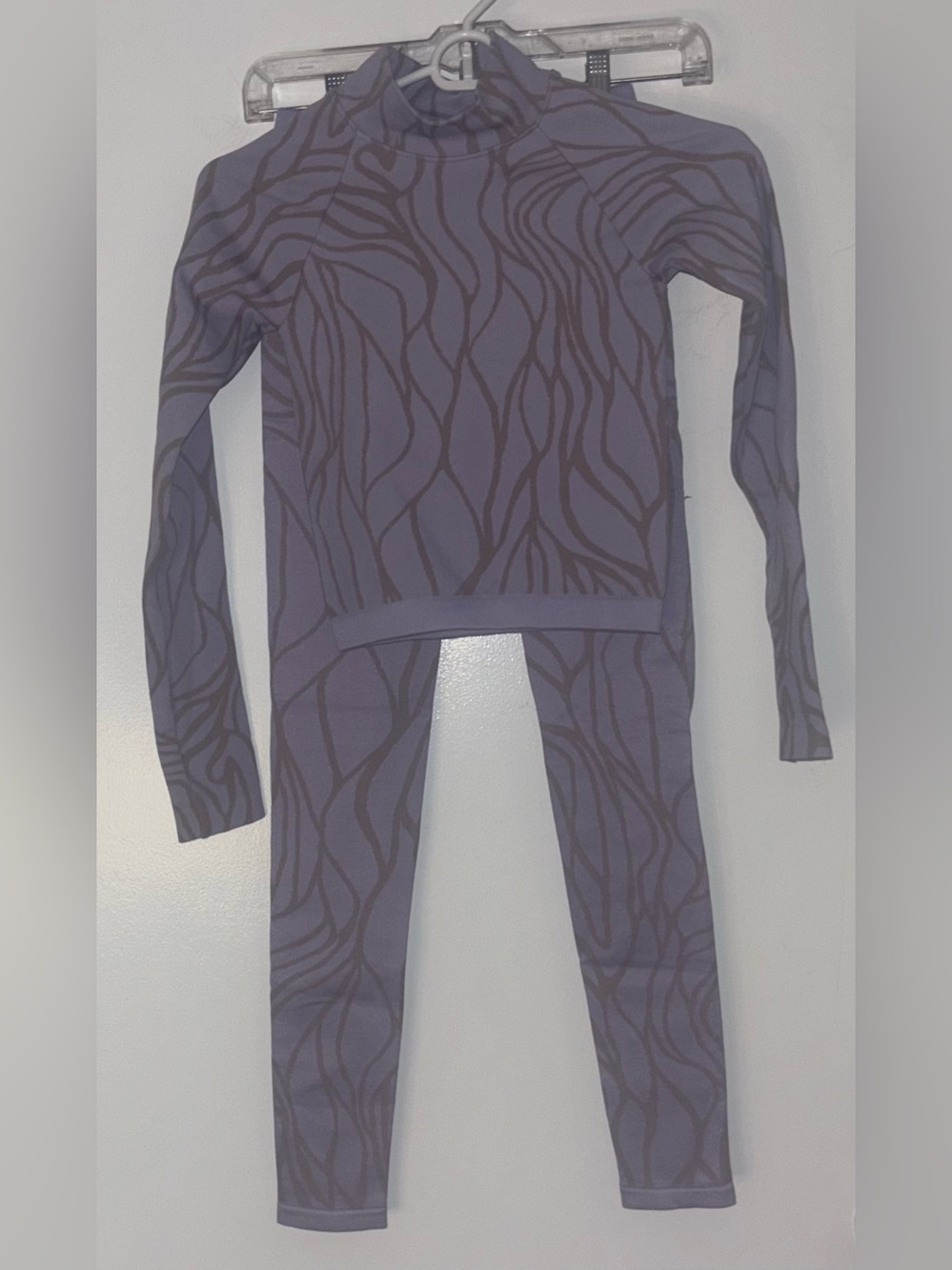 Lavender Gray Abstract Print Long Sleeve Top and Leggings Set